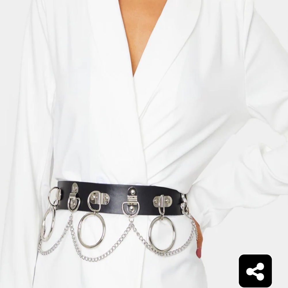 NWT PLT black and silver chain hoops belt size S/M